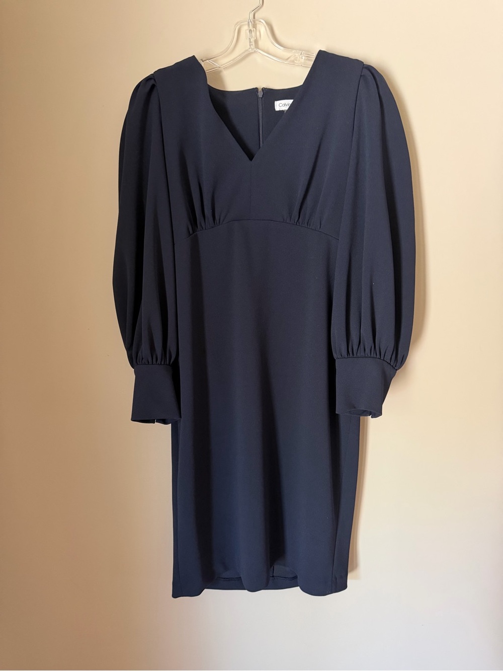 Calvin Klein Navy V-Neck Long Sleeve Puff Dress
